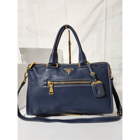 Authentic Prada Vitello Daino Satchel Bag Blue - Picture 1 of 14
